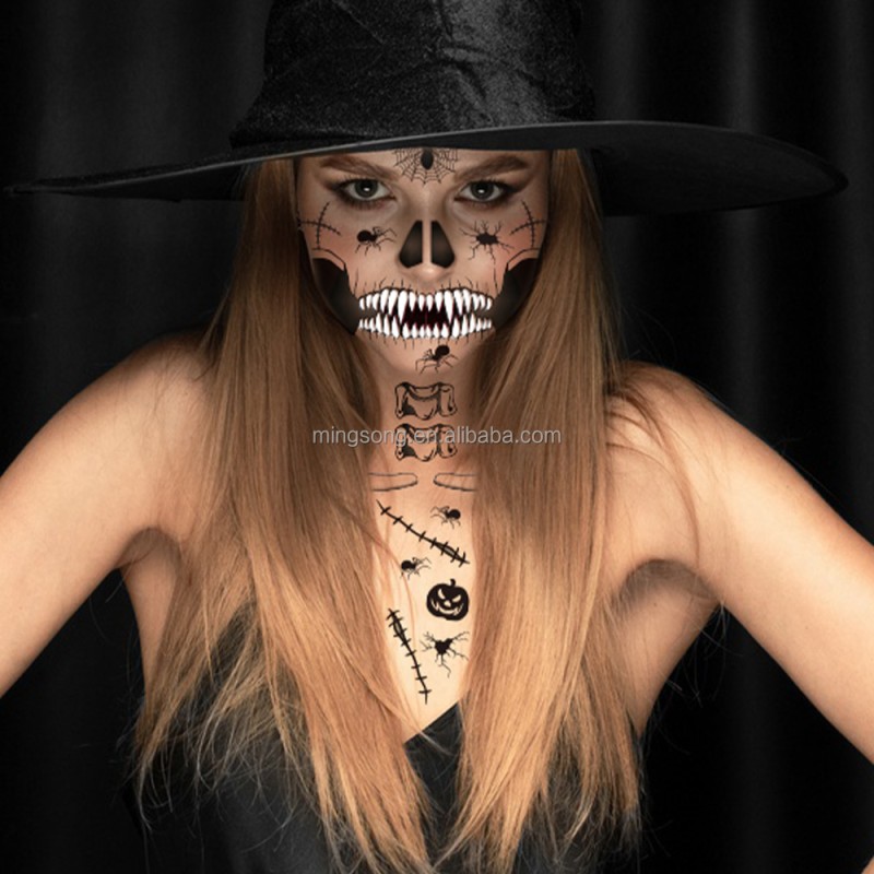 Latest Styles Scary Waterproof Black Temporary Body Makeup  Sticker Halloween Face Tattoo