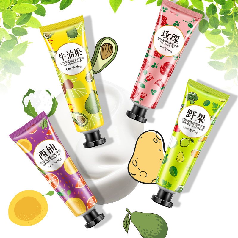 OneSpring 5pcs/set Fruit Plant Moisturizing Hand Care Cream Smooth Fine Lines Exfoliation Whiten Skin Color Hand Cream