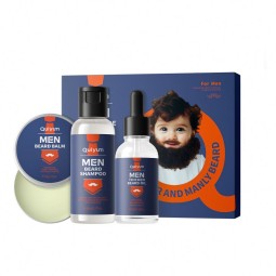 QUIYUM 3 Pieces Beard Wash Shampoo Growth Oil Care Balm Beard Kit Man