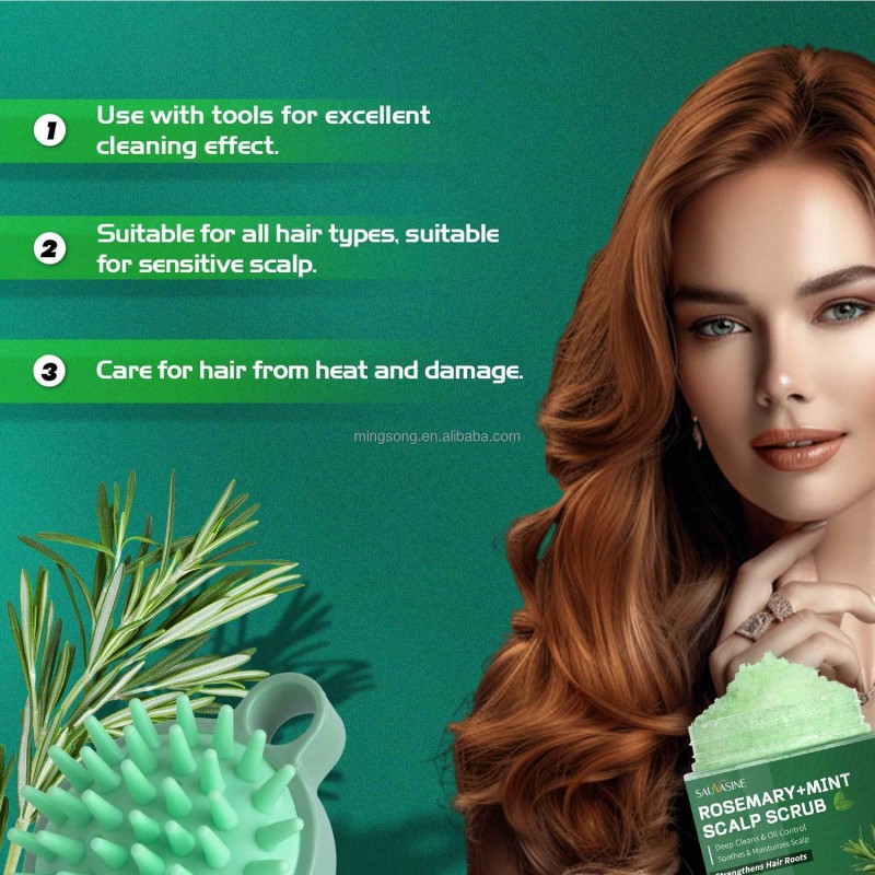 SAUVASINE Deep Cleansing Refreshing Oil Control Strengthen Hair Roots Natural Rosemary Mint Scalp Scrub Kit With Comb