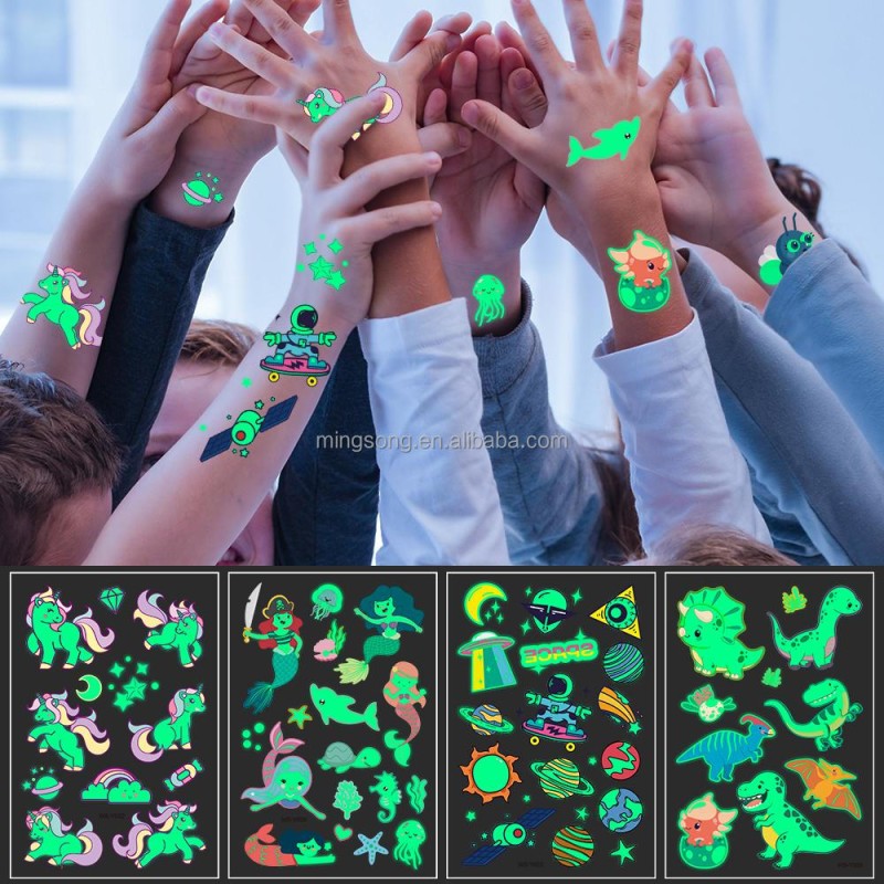 Hot Selling Custom Temporary Waterproof Luminous Tattoo for Kids Glow in Dark Body Arms Tattoo Sticker