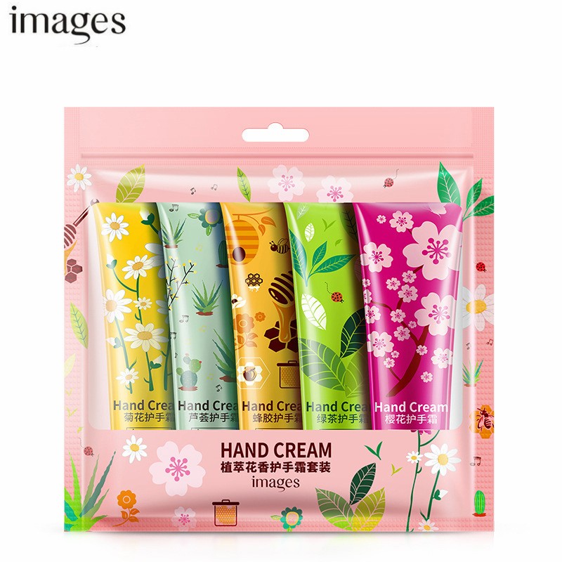 5pcs/set IMAGES Hand Cream Lot Moisturizing Nourishing Anti Chapping Anti Aging Plant Flowers Winter Mini Hand Care Lotion Set