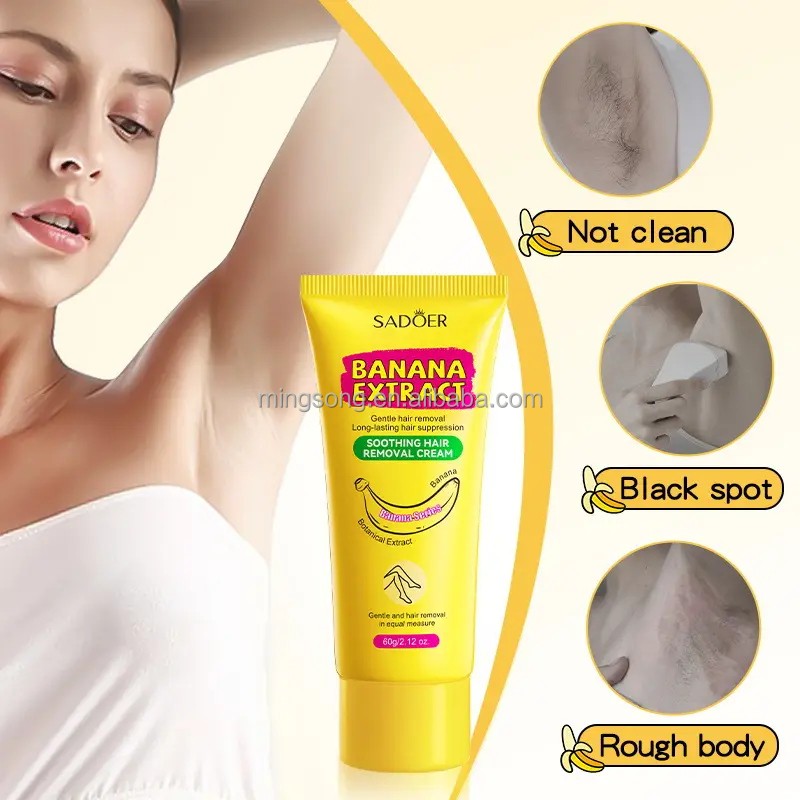 SADOER Private Label Organic Banana Gentle Soothing Hair Removal Cream Smooth Skin Underarm Body Hair Removing Cream