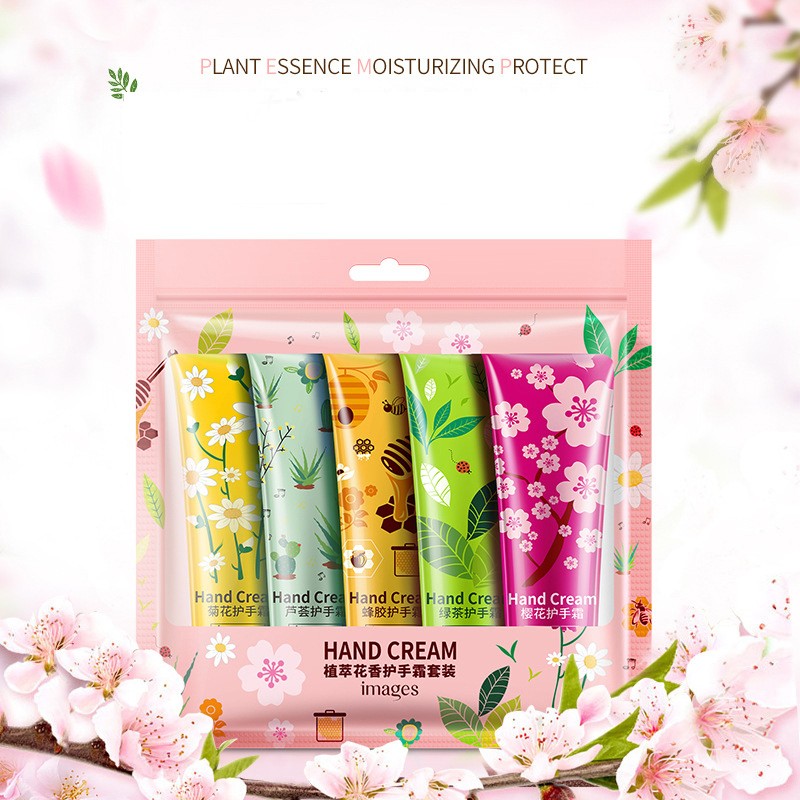 5pcs/set IMAGES Hand Cream Lot Moisturizing Nourishing Anti Chapping Anti Aging Plant Flowers Winter Mini Hand Care Lotion Set