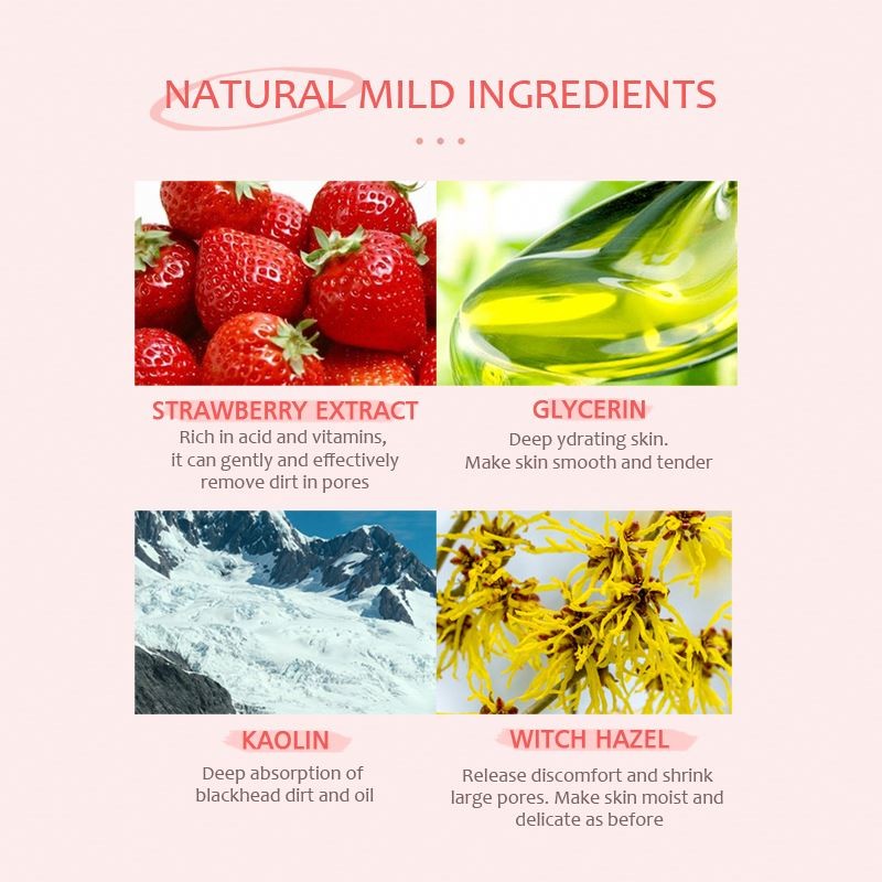 KOEC 10PCS Strawberry Fructic Acid Pore Cleansing Nose Strips Privated Label Blackhead Remover Nose Mask Main Glycerin