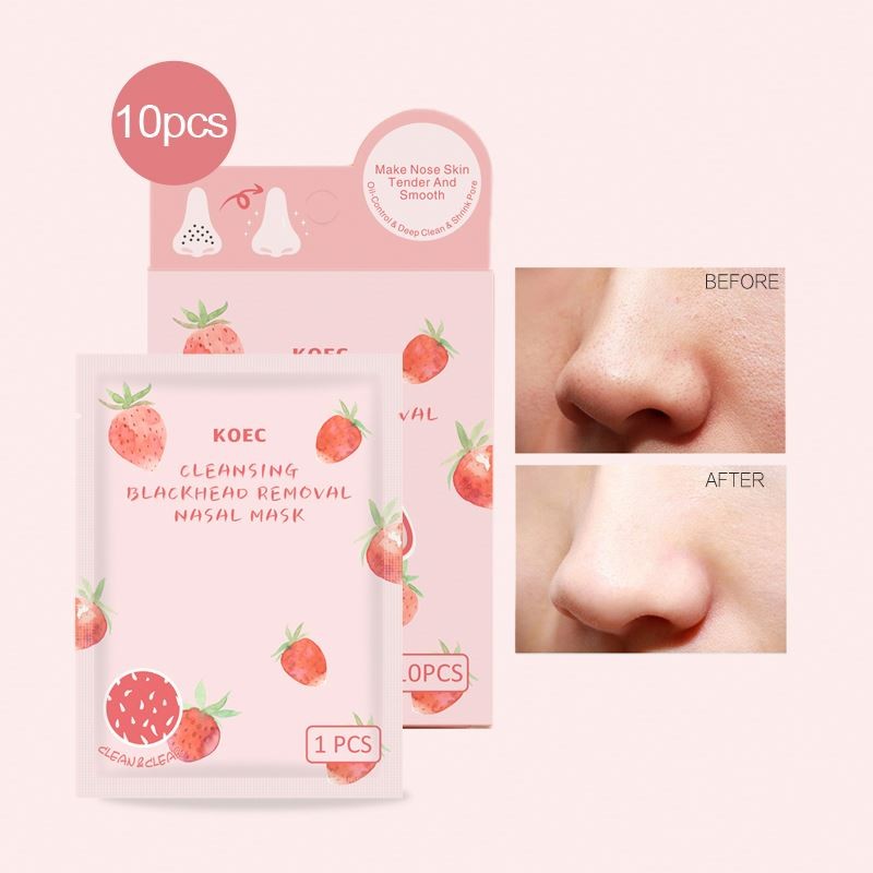 KOEC 10PCS Strawberry Fructic Acid Pore Cleansing Nose Strips Privated Label Blackhead Remover Nose Mask Main Glycerin