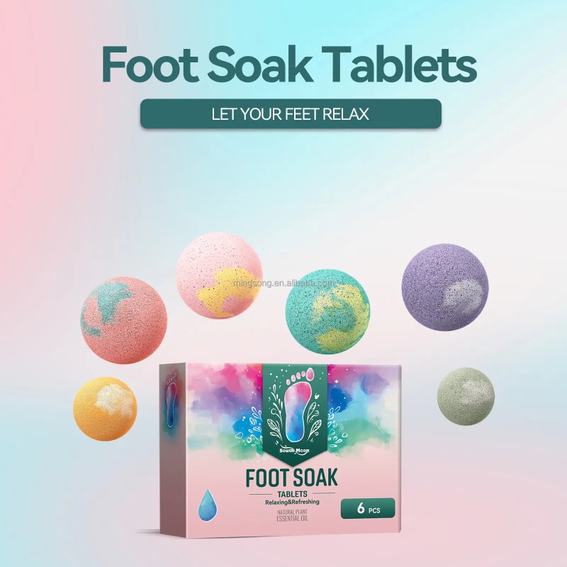South Moon Wholesale Private Label Ginger 6 PCS Pack Foot SPA Soak Tablets Herbal Moisturizing Improve Sleeping Foot Bath Bombs