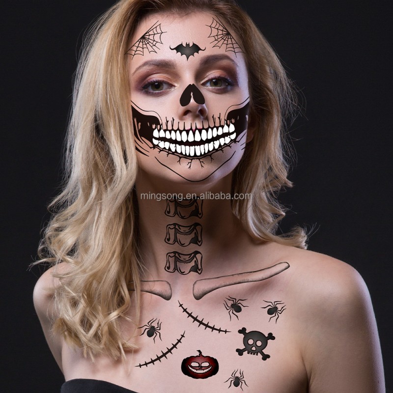 Latest Styles Scary Waterproof Black Temporary Body Makeup  Sticker Halloween Face Tattoo