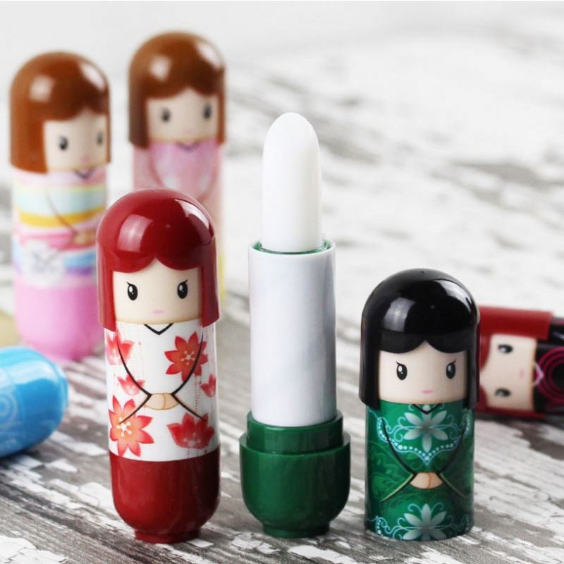 Hengfang 6-Color Cute Kimono Doll Lipstick Colorless Long-Lasting Moisturizing Lip Balm Waterproof Hydrating Lip Care for Men