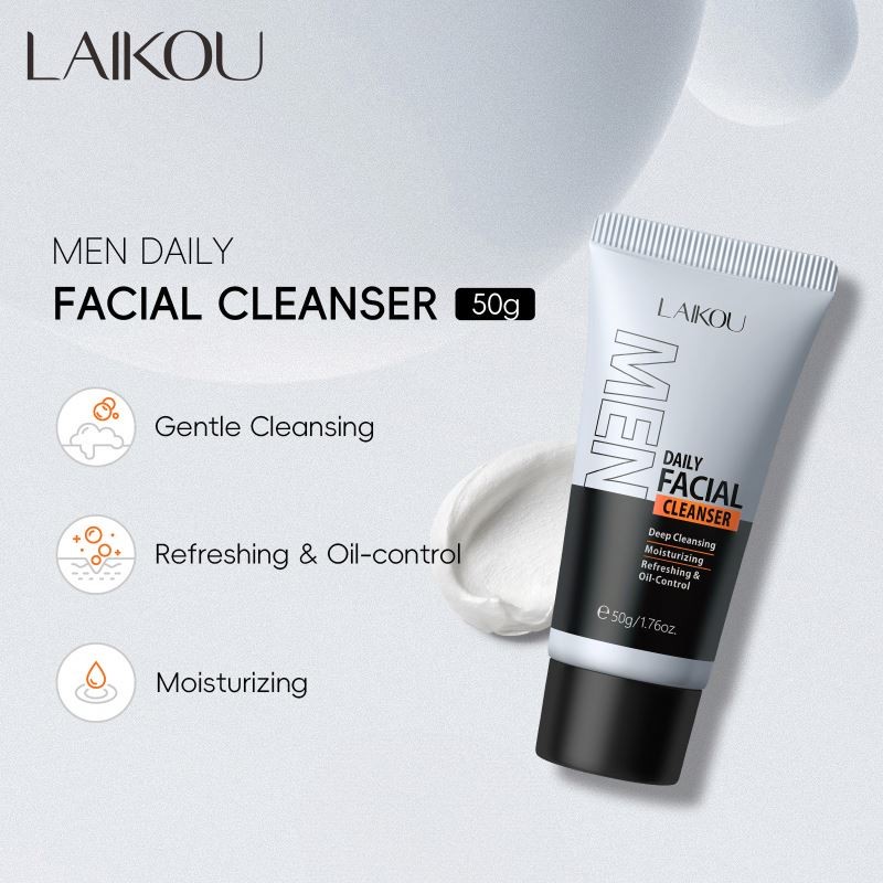 LAIKOU Men's Deep Cleansing Moisturizing Facial Cream Wash Oil Control Face Cleanser with Refreshing Effects