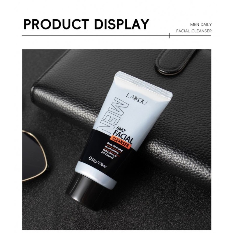 LAIKOU Men's Deep Cleansing Moisturizing Facial Cream Wash Oil Control Face Cleanser with Refreshing Effects