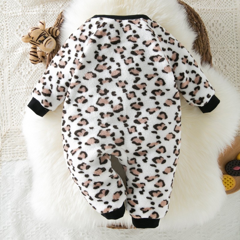 Baby Rompers Manufacturer - Fleece-Lined Leopard Print Knitted