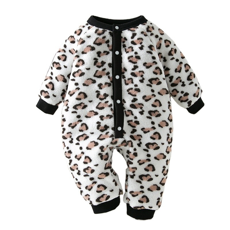 Baby Rompers Manufacturer - Fleece-Lined Leopard Print Knitted