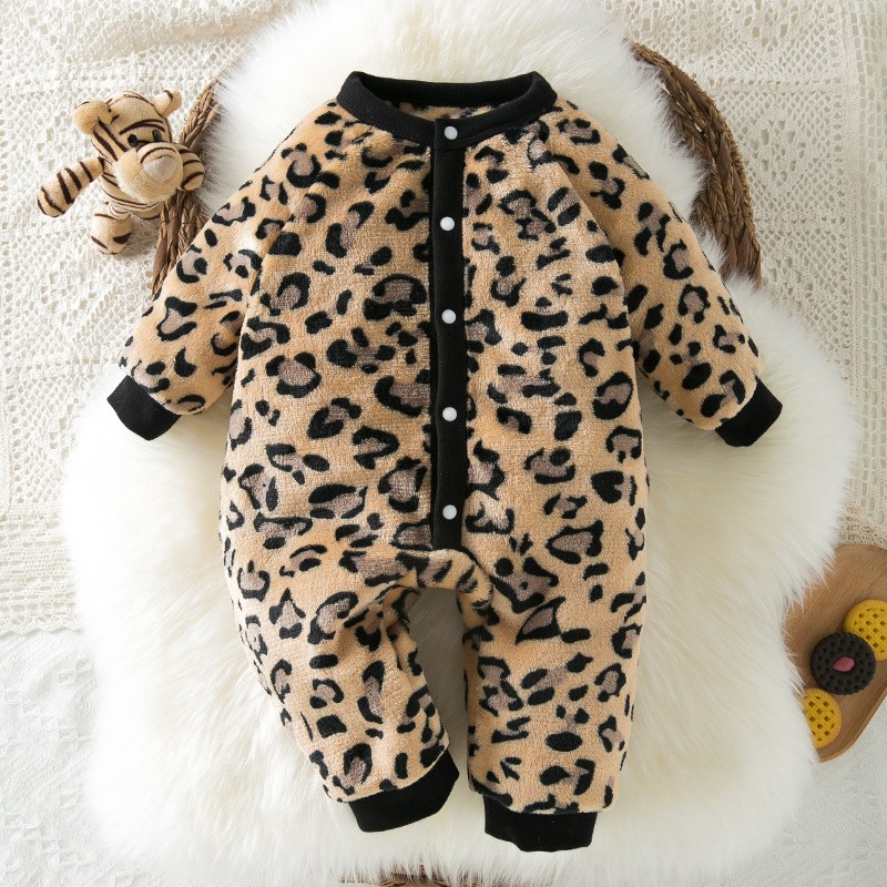 Baby Rompers Manufacturer - Fleece-Lined Leopard Print Knitted