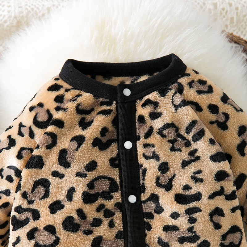 Baby Rompers Manufacturer - Fleece-Lined Leopard Print Knitted