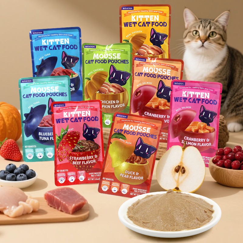 Multiple Flavors Kitten Cat Creamy Wet Food Treats 100% Real Meat Made Private Label Customized Cat Wet Food Pouches Packaging