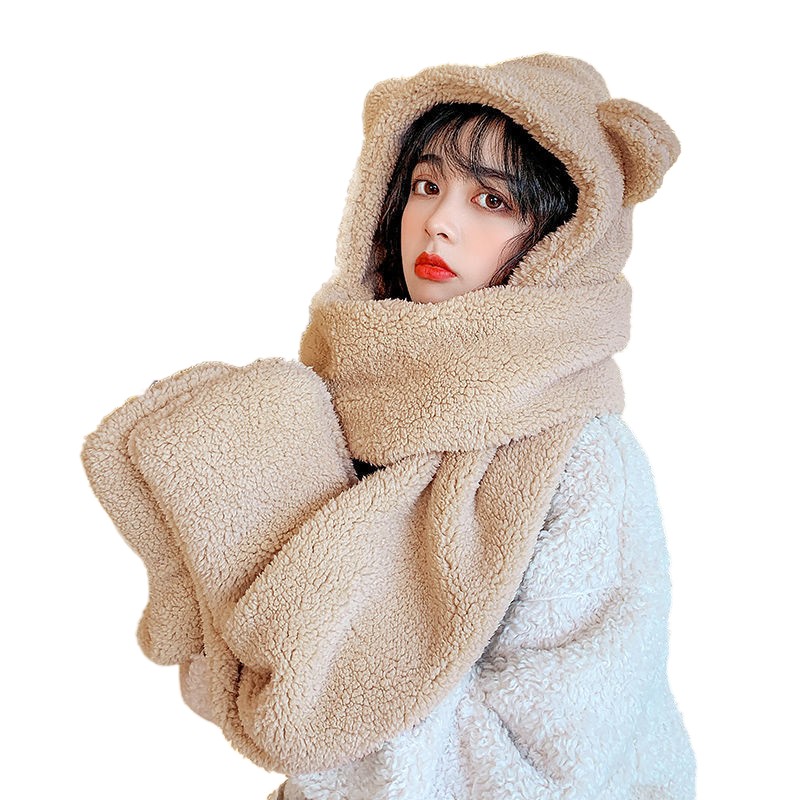 Winter Hat Supplier - Women Bear Hooded Scarf