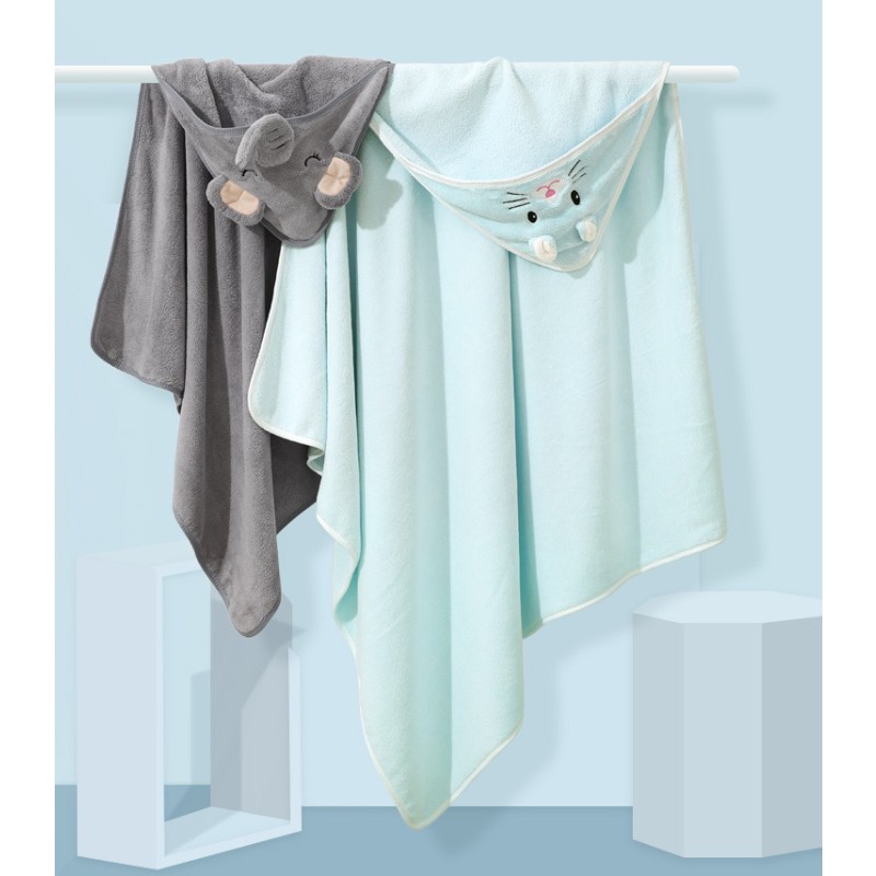 Eco-friendly Velvet Baby Hooded Bath Towel, Newborn Wrap Bath Towel , Cute Cartoon Absorbent Bath Hooded Towels