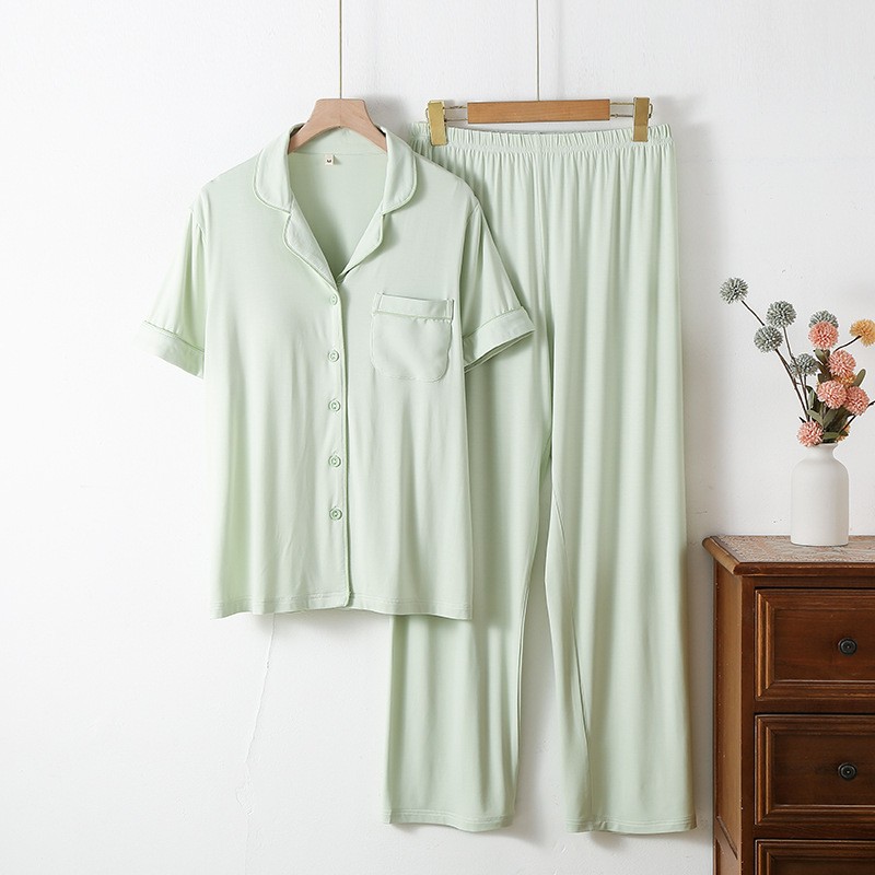 In Stock Luxury Ladies 93%Bamboo 7%Spandex Loungewear Sets With Padded Bust Support Short Sleeved Pants Bamboo Pajamas Set