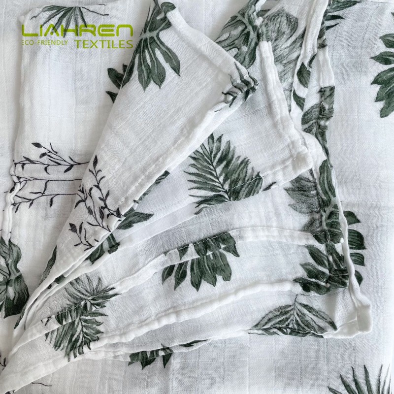 Hot selling 100%bamboo fiber pigment print leaves design super soft muslin swaddle for infant