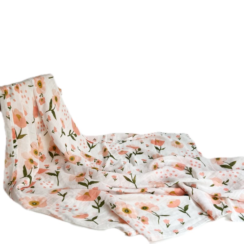 Soft 70%bamboo Fiber 30%cotton Pigment Print Orange Flower Design Super Breathable for Infant Muslin Swaddle