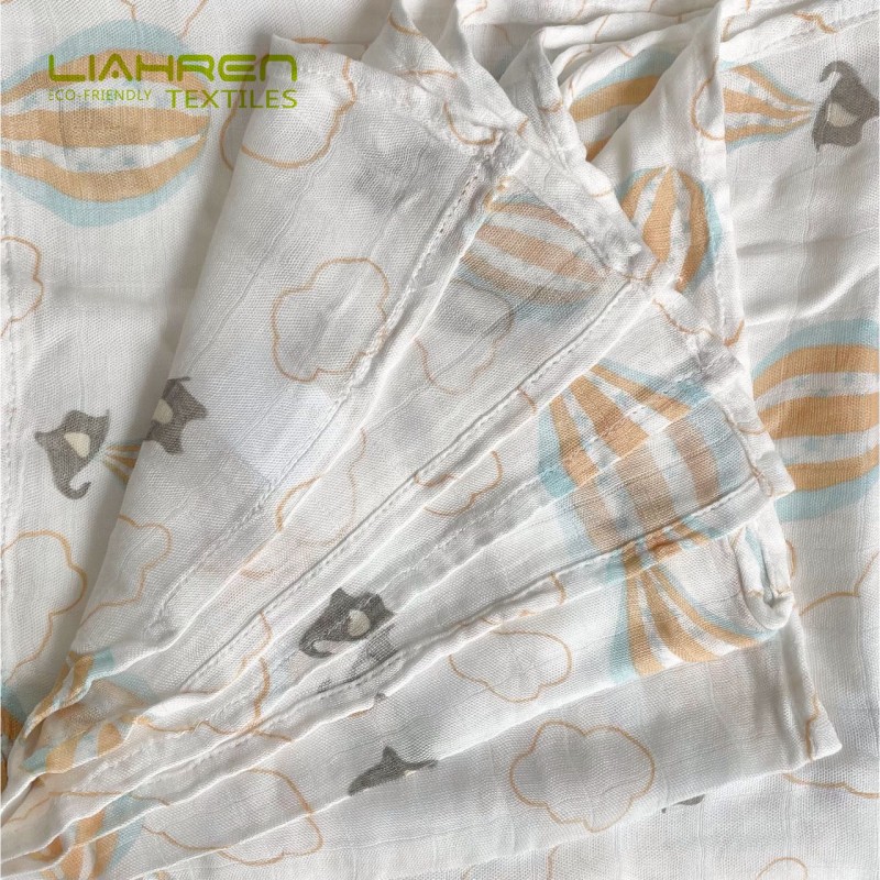 Best Sale 100%bamboo Fiber Pigment Print Elephant and Hot air Balloon Design Super Breathable Muslin Swaddle for Baby
