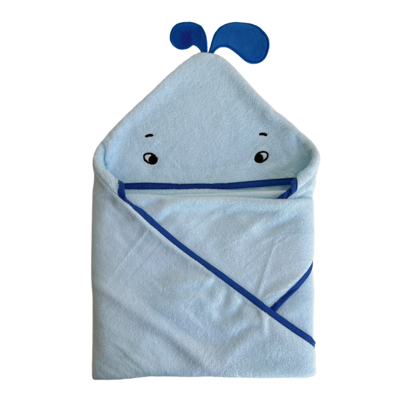 Factory Wholesale 500 GSM Organic Bamboo Baby Bath Towel Blue Whale Design Embroidered Hooded Towel Boy's Bamboo Hooded Towels