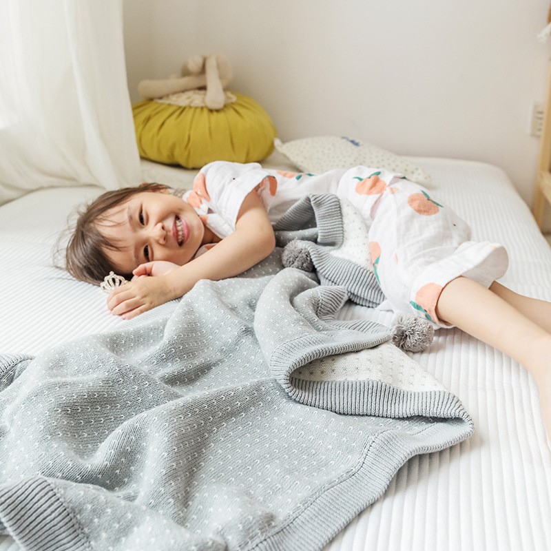 High Quality 100% Organic Cotton Soft Children Home Sofa Bed Blankets Baby Knitted Blanket