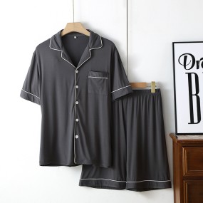 In Stock Simple Comfortable Men 93%Bamboo 7%Spandex Loungewear Sets Customize Men Short-Sleeve Pajama Set With Shorts
