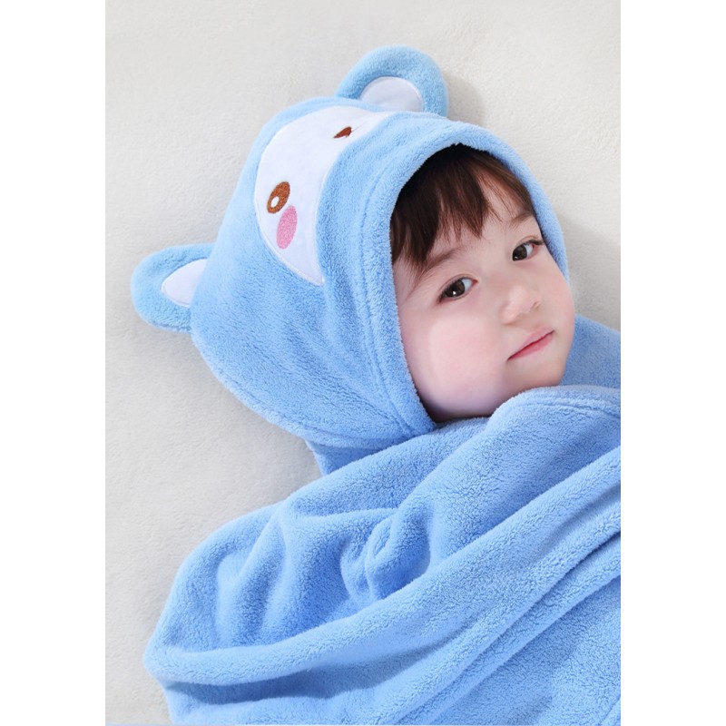 Eco-friendly Velvet Baby and Kids Hooded Towel Children's Bath Towel Newborn Wrap Bath Towel Thick Cartoon Absorbent Poncho
