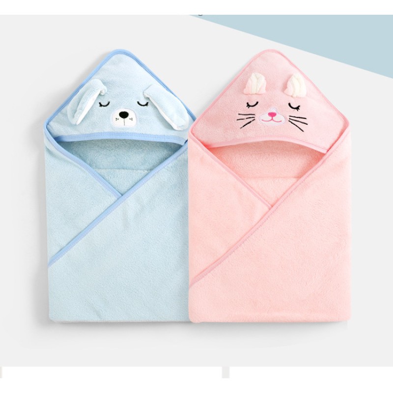 Eco-friendly Velvet Baby Hooded Bath Towel, Newborn Wrap Bath Towel , Cute Cartoon Absorbent Bath Hooded Towels