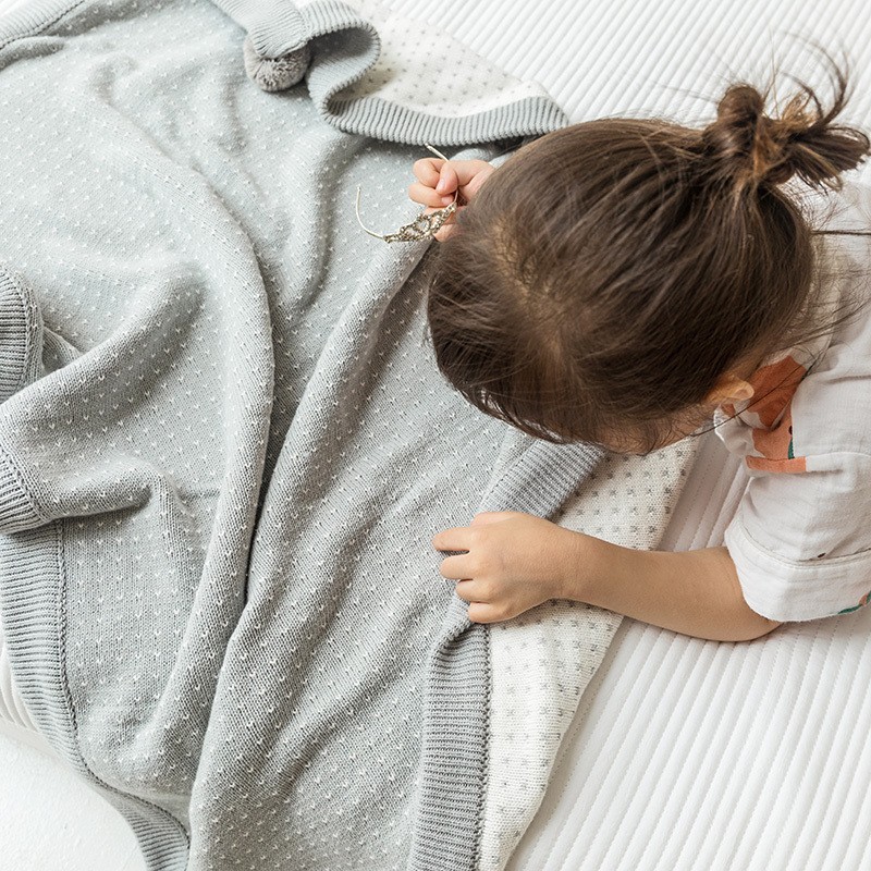 High Quality 100% Organic Cotton Soft Children Home Sofa Bed Blankets Baby Knitted Blanket