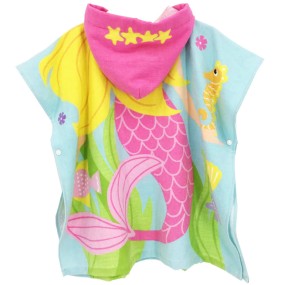 Customized Organic Cotton Hooded Beach Poncho Towel Robe for Kids Aged 2-10 Years Soft Bath Poncho with Printed Hood