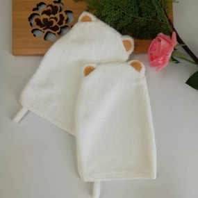 Liahren Organic Bamboo Baby Bath Mitten Bath Sponge Glove with Cute Animal Pattern