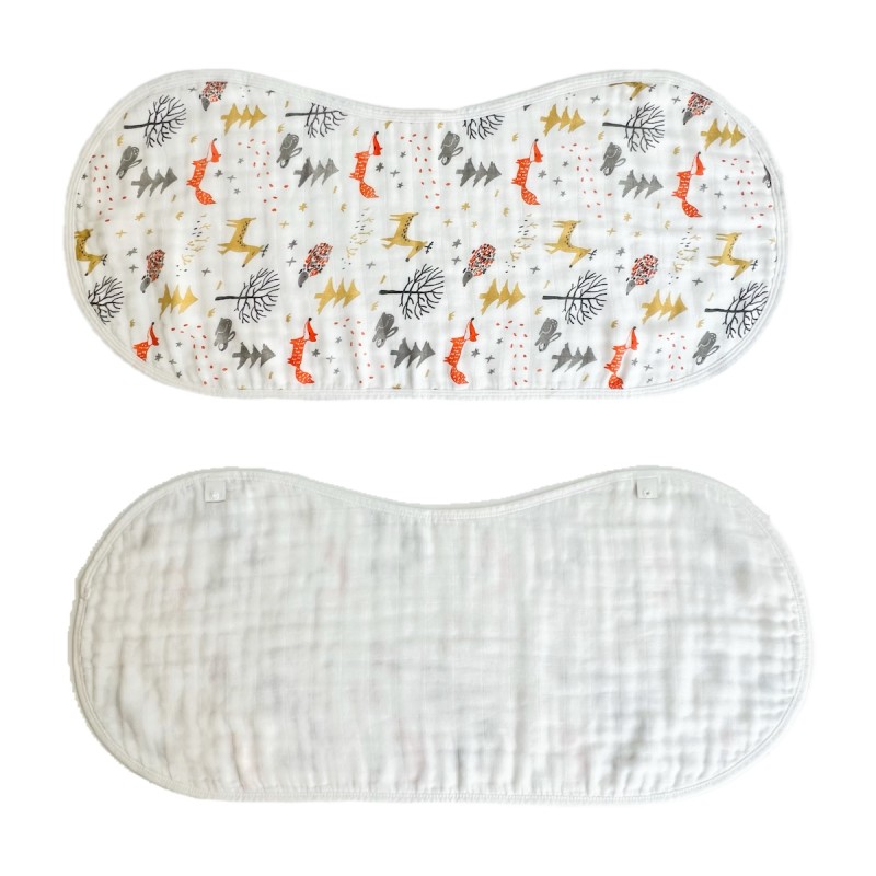 100% Organic Bamboo Muslin Baby Burp Cloth Set Button Closure OEM Service Printed Burp Bibs