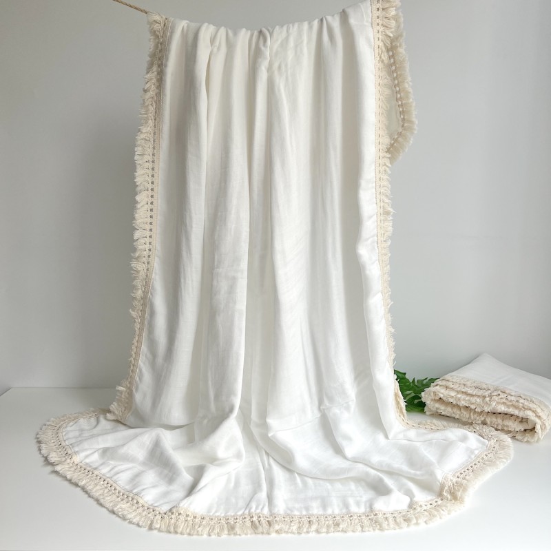 2layers 4layers Soft Breathable Bamboo Cotton Muslin Baby Blanket Fashion Fringe Baby Swaddle Blanket Beach Blanket