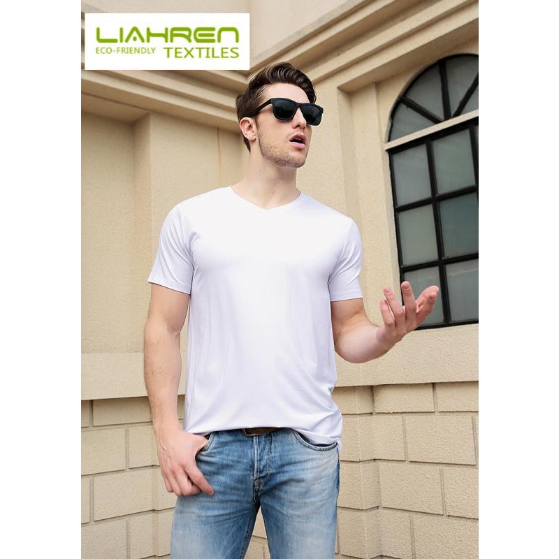 Luxury Bamboo Fiber T-shirt Super Soft 95% Bamboo 5%Spandex Organic Bamboo Men T Shirt V-Neck Men T Shirt