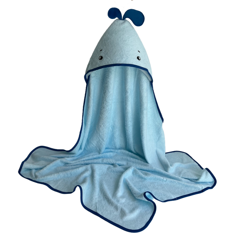 Factory Wholesale 500 GSM Organic Bamboo Baby Bath Towel Blue Whale Design Embroidered Hooded Towel Boy's Bamboo Hooded Towels