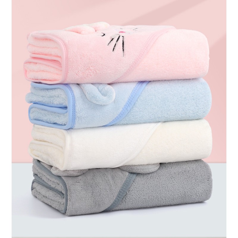 Eco-friendly Velvet Baby Hooded Bath Towel, Newborn Wrap Bath Towel , Cute Cartoon Absorbent Bath Hooded Towels