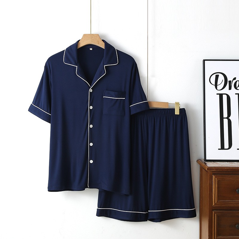 In Stock Simple Comfortable Men 93%Bamboo 7%Spandex Loungewear Sets Customize Men Short-Sleeve Pajama Set With Shorts