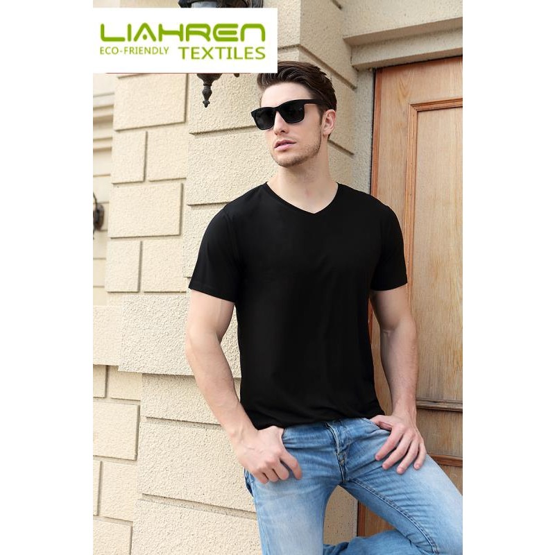 Luxury Bamboo Fiber T-shirt Super Soft 95% Bamboo 5%Spandex Organic Bamboo Men T Shirt V-Neck Men T Shirt