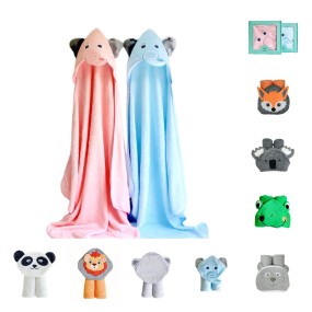 High Quality Organic Bamboo Hooded Baby Towels With Animal Design 35"*35" Custom Packing Super Soft Comfortable Baby Bath Towel