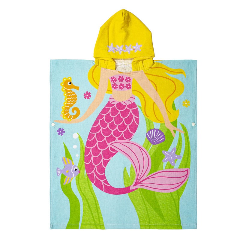 Customized Organic Cotton Hooded Beach Poncho Towel Robe for Kids Aged 2-10 Years Soft Bath Poncho with Printed Hood