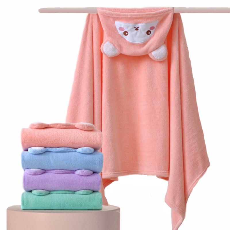 Eco-friendly Velvet Baby and Kids Hooded Towel Children's Bath Towel Newborn Wrap Bath Towel Thick Cartoon Absorbent Poncho