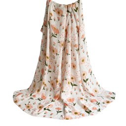 Soft 70%bamboo Fiber 30%cotton Pigment Print Orange Flower Design Super Breathable for Infant Muslin Swaddle