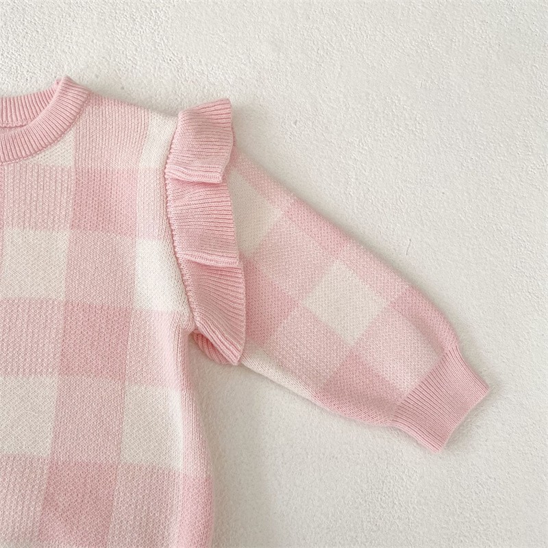 Baby Romper Factory - Autumn Solid Lattice Fly Sleeve