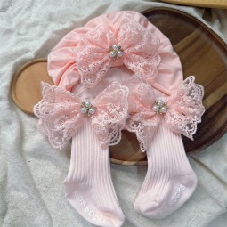 Baby Set Manufacturer - Bow Turban Socks Pearl Lace