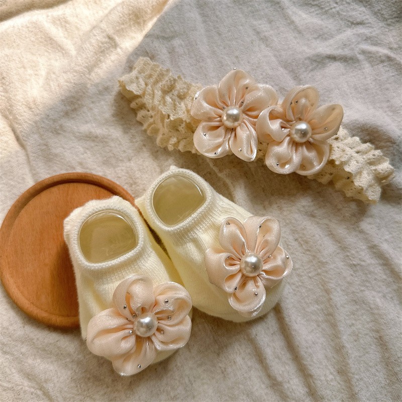 Newborn Gift Set Supplier - Pearl Flower Headband Anti-Slip