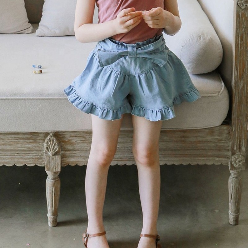 Girls Shorts Factory - Fashionable Denim Bow