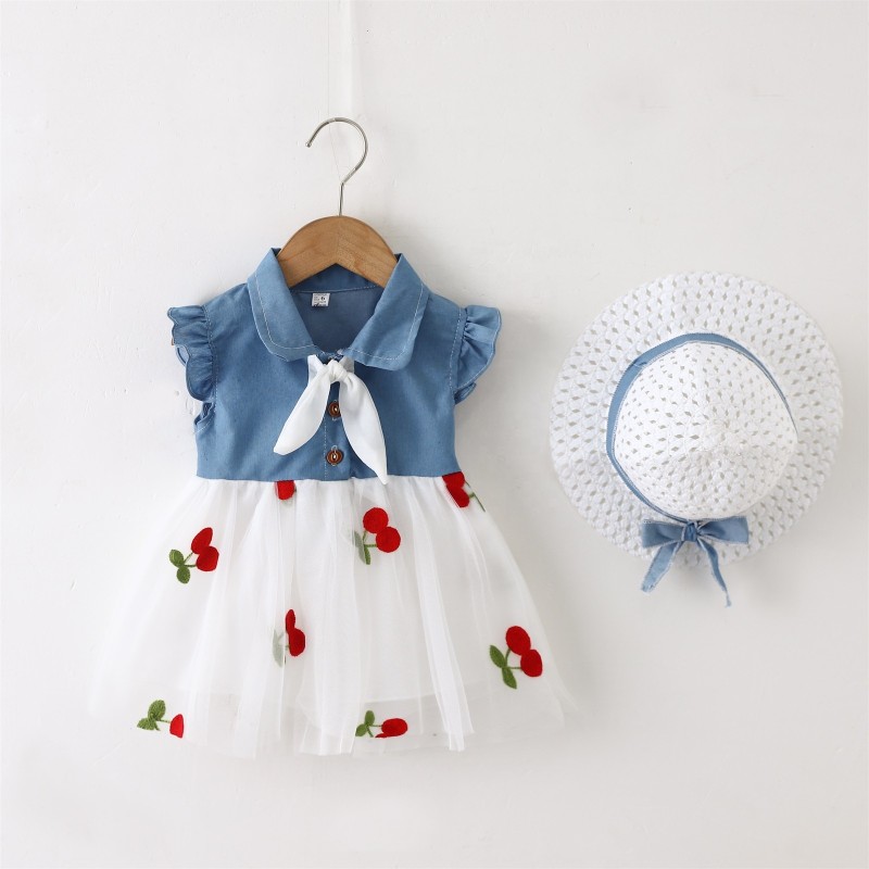 Baby Dress Factory - New Denim Mesh Patchwork